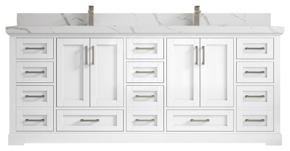 Boston 84 Double Sink Bath Vanity in White 2" Calacatta Laza