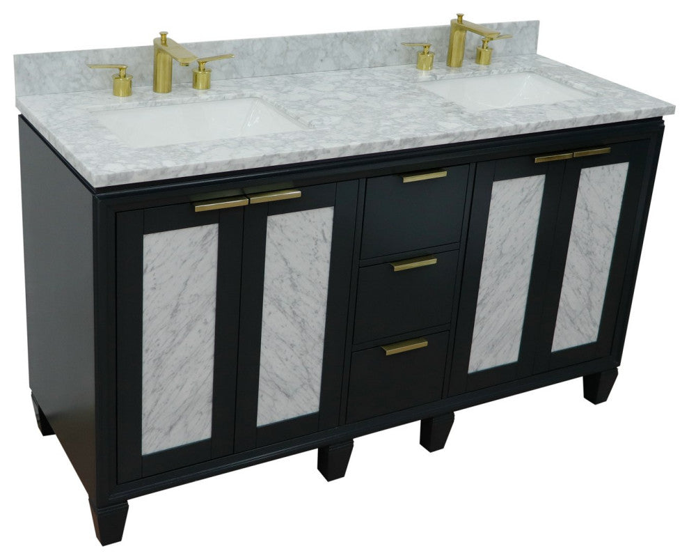 61" Double Sink Vanity, Dark Gray Finish With White Carrara Marble