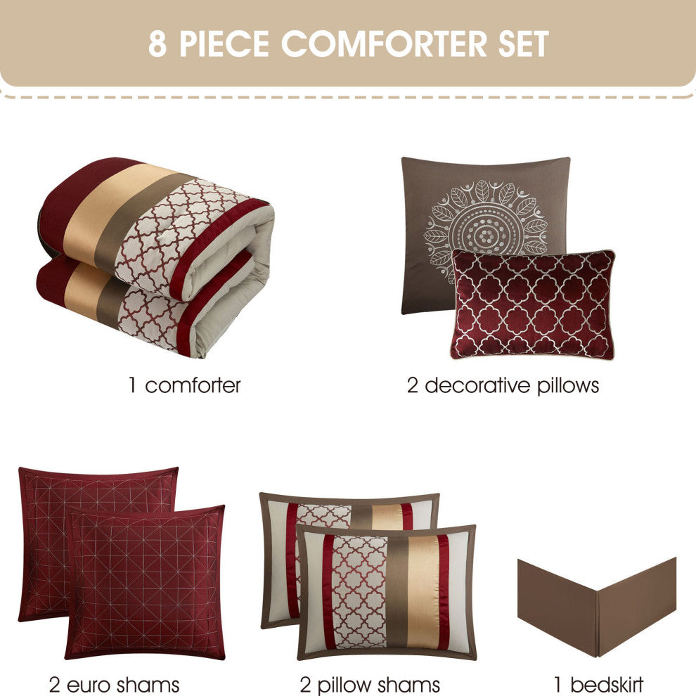 Avalon 8-Piece Comforter Set, Berry Taupe, Queen