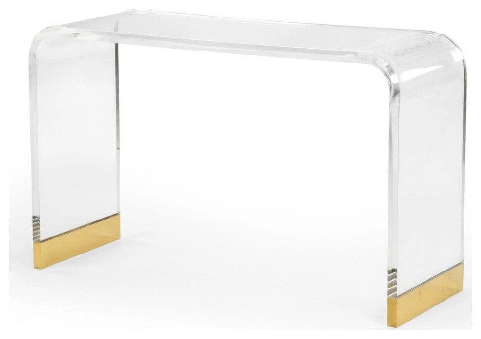 Acrylic waterfall console/Desk Lucite with Gold Trim