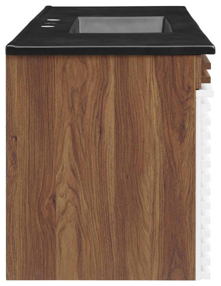 Render 48" Wall-Mount Bathroom Vanity, White Walnut Black