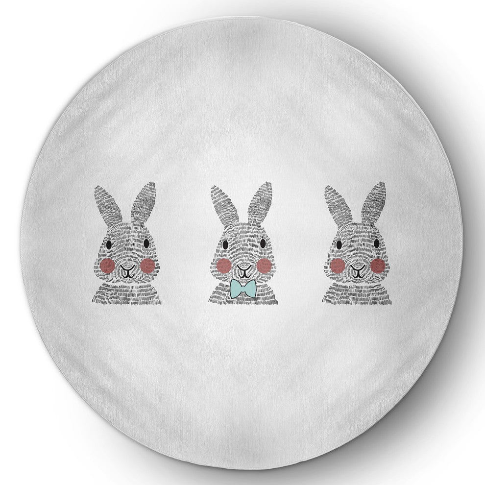 Bunny Triplets Easter Chenille Rug, Wave Top Blue, 5' Round