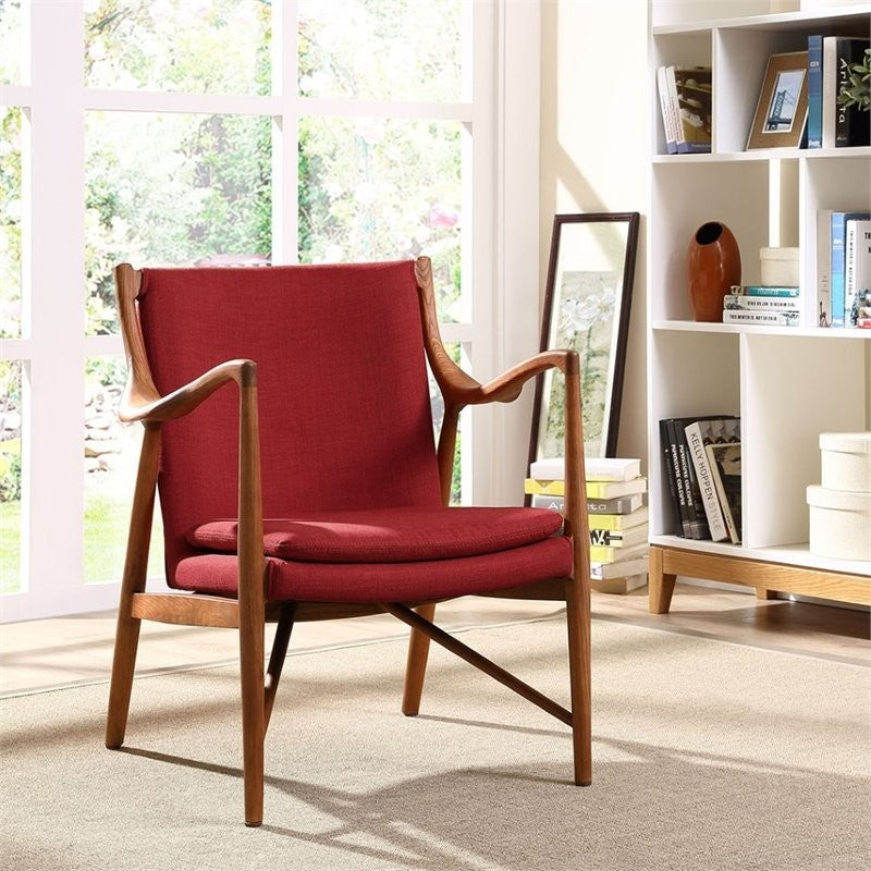 Modern Maple Red Makeshift Upholstered Lounge Chair