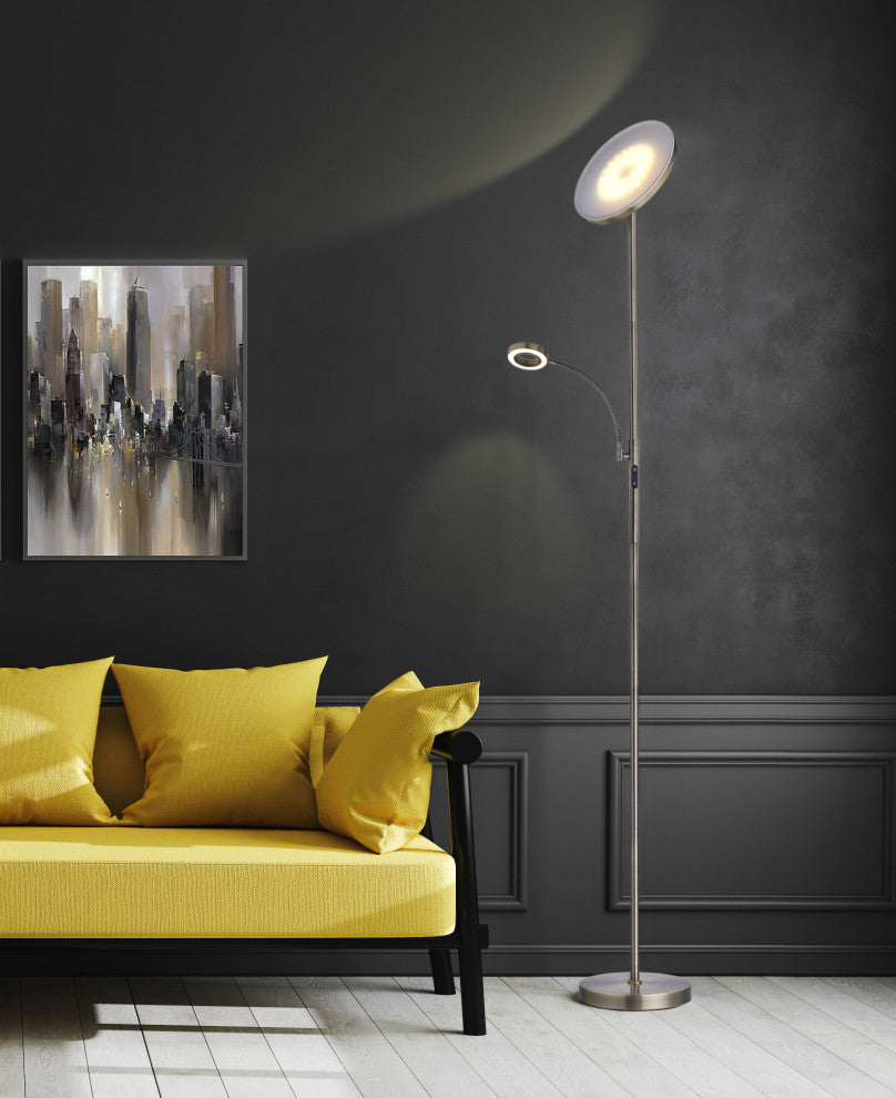 Artiva USA Slim LED Torchiere Floor Lamp, Antique Brass
