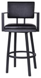 Barstool with Arms in Black Powder Coated Finish and Vintage Black Faux Leather,