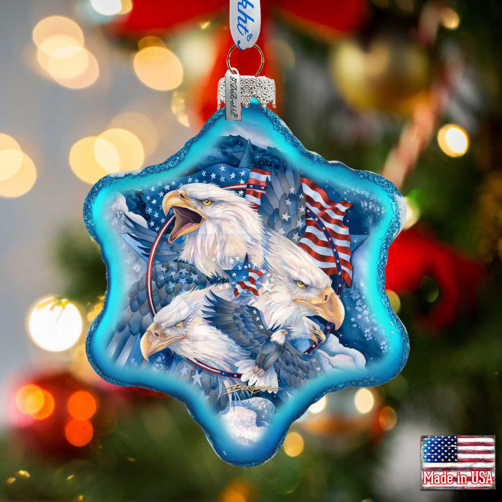 Allegiance Patriotic Eagles Glass Ornament