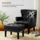 Set of 2 Leatherette Button-Tufted Accent Stool, Black