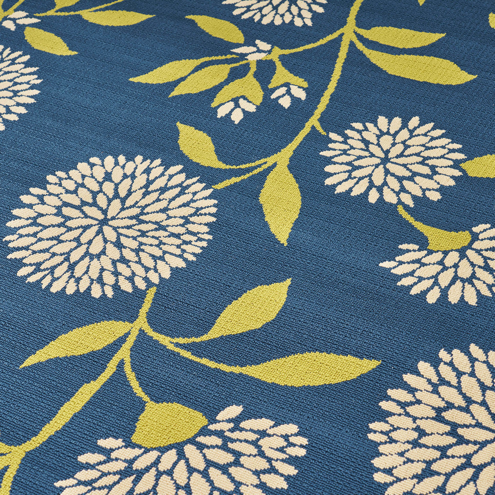 GDF Studio Tilda Outdoor Floral  Area Rug, Blue and Multicolored, 5'x8'