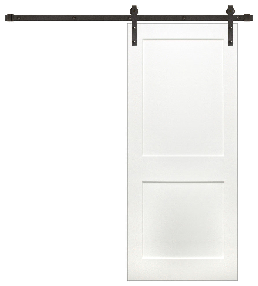 Prime 2 Panel Interior Solid Pine Barn Door, Bronze Hardware