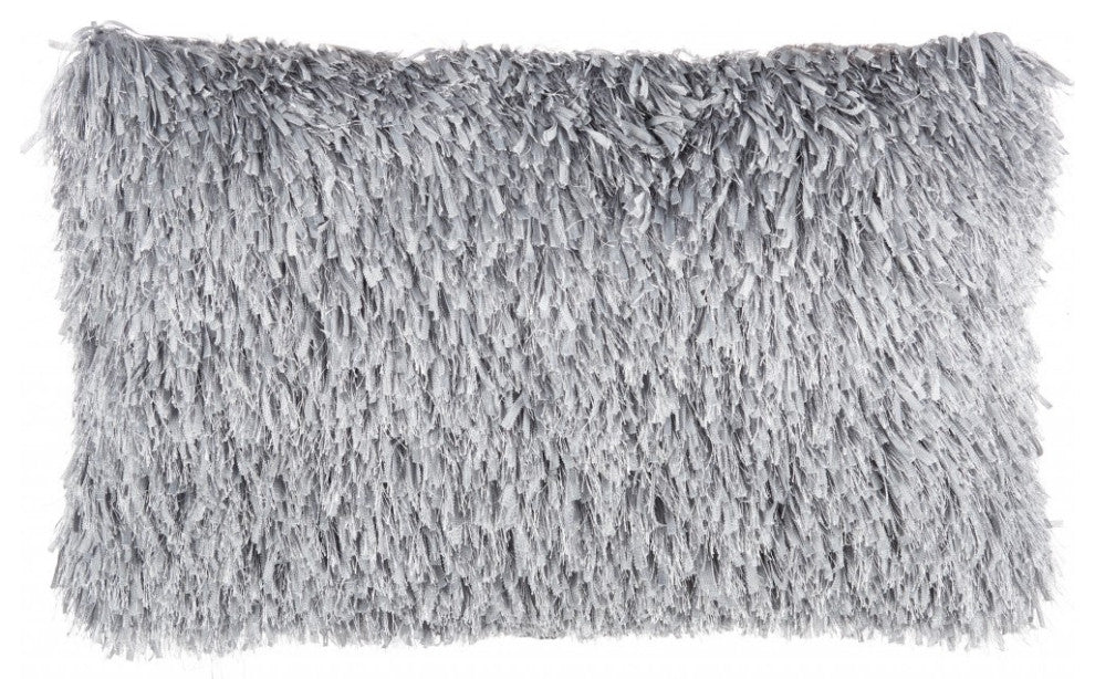 Long Gray Shag Throw Pillow