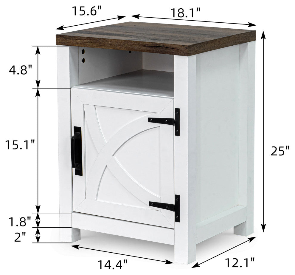 Farmhouse Nightstand with Drawer Storage