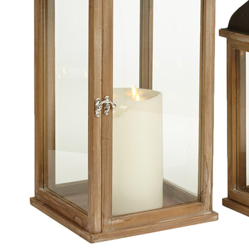 Classic Farmhouse Candle Lantern Set of 2 Large Wood Rust Iron Traditional