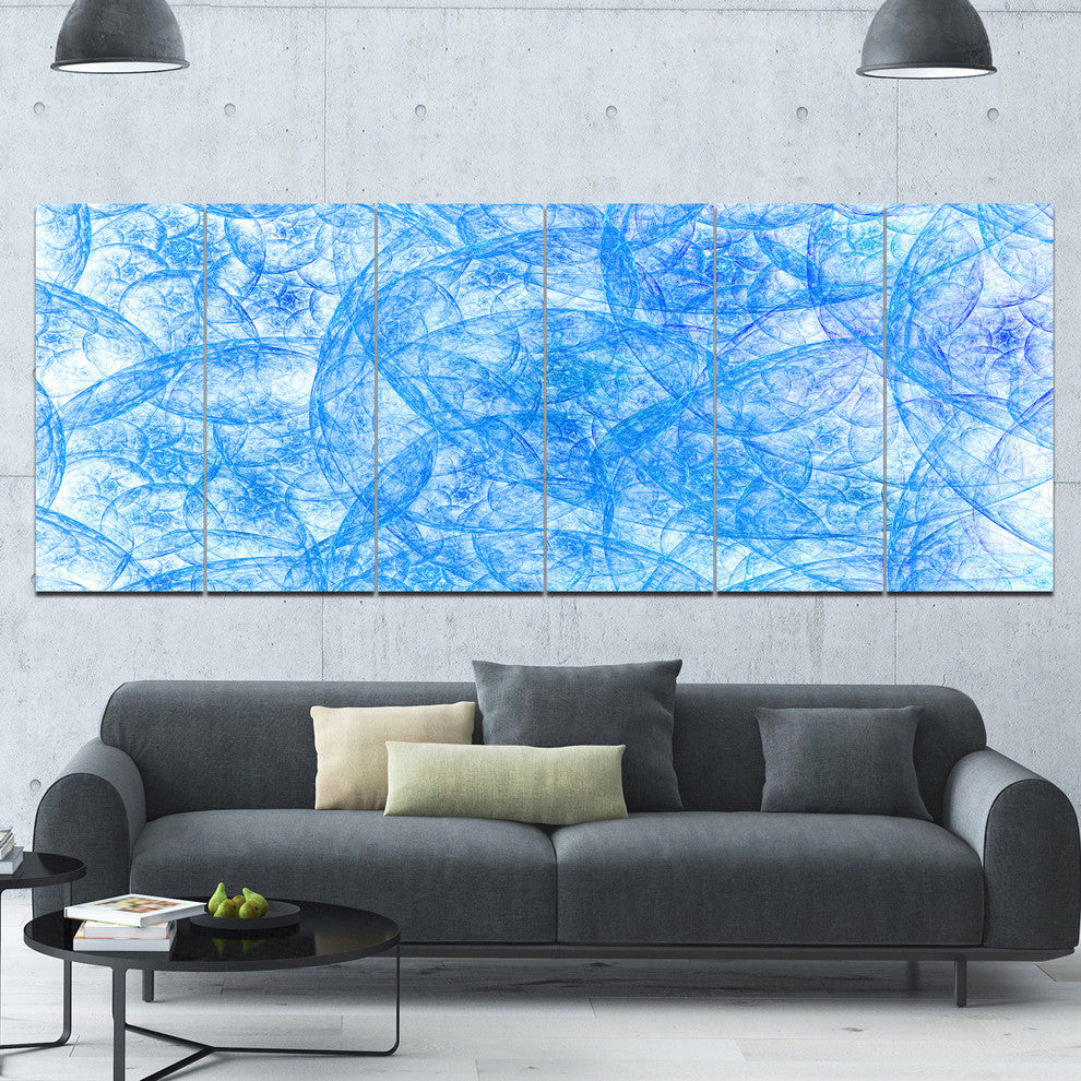 Blue Fractal Dramatic Clouds, Abstract Canvas Art Print, 70"x28", 6 Panels