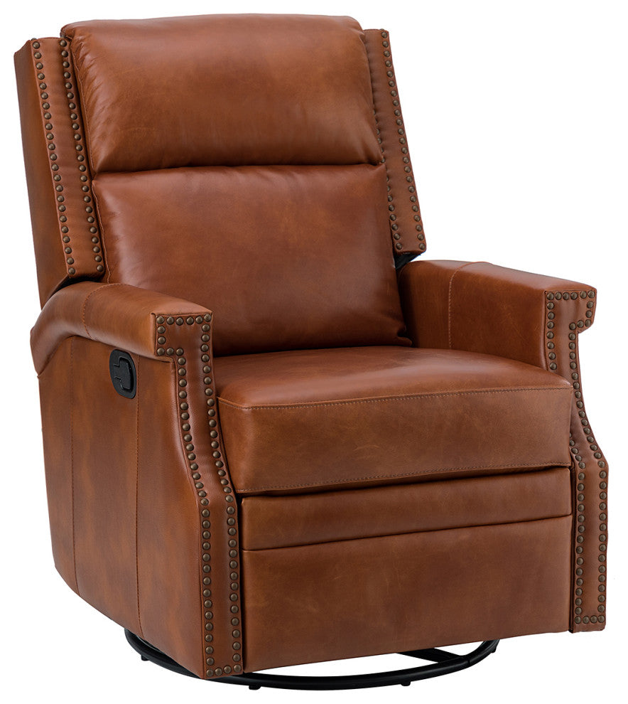 Genuine Leather Swivel Rocker Recliner, Saddle