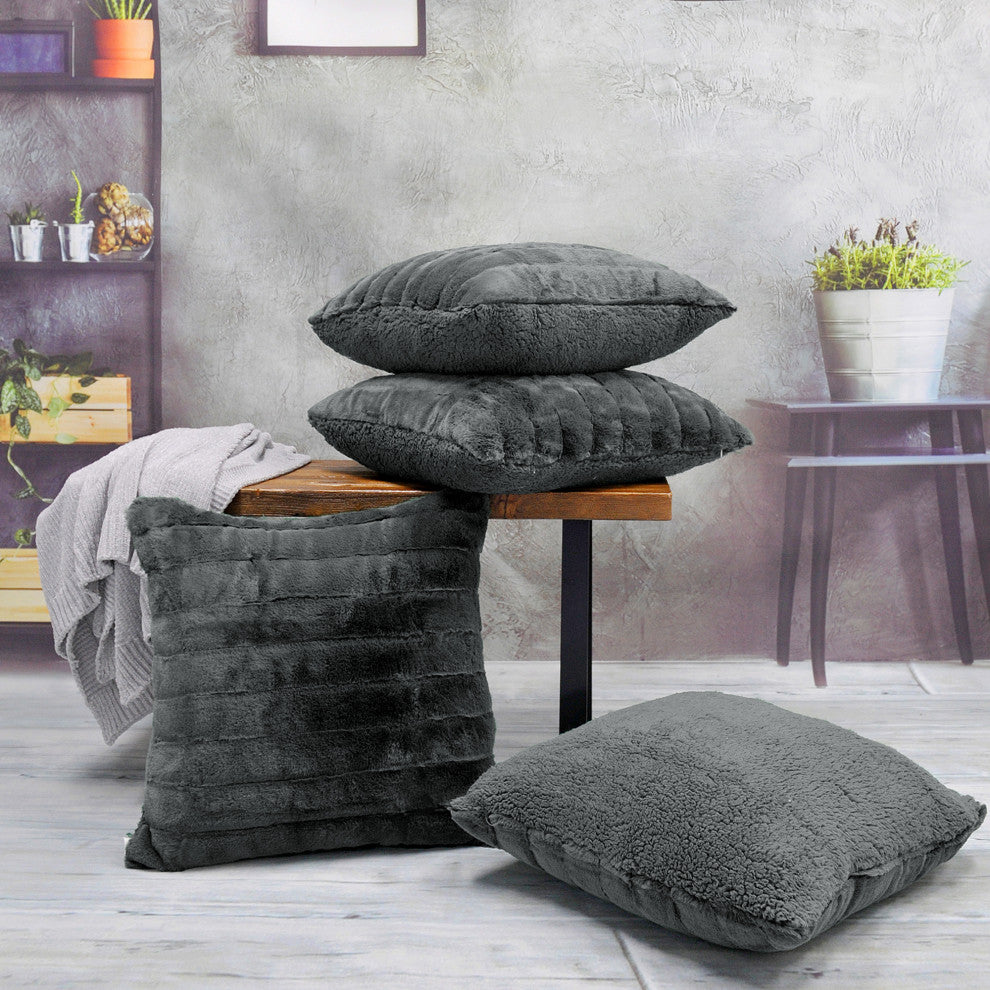 Super Mink Throw Pillow Covers, Set of 4, Charcoal, 20''x20''
