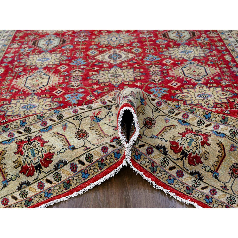 Auburn Red Hand Knotted Pure Wool Karajeh Design Oriental Rug, 9'3"x11'11"