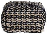 Cortesi Home Griffin Rope Pouf Ottoman, Navy and Cream
