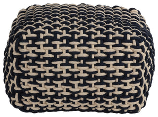 Cortesi Home Griffin Rope Pouf Ottoman, Navy and Cream