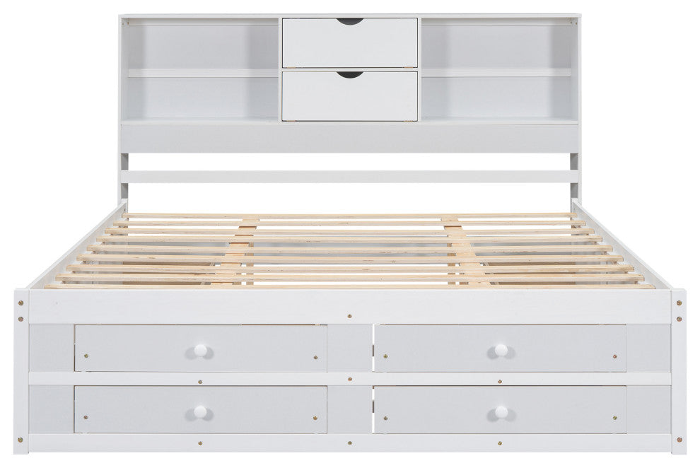 Gewnee King Size Platform Bed with Storage Headboard and 8 Drawers