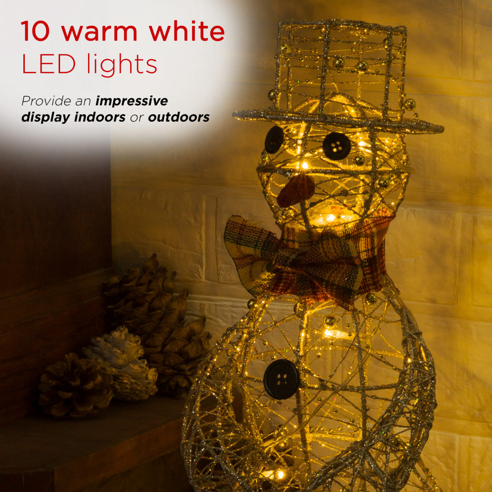 Gold Wire Snowman DÃ©cor with Warm White LED Lights, 9"l X 8"w X 18"h (Small)