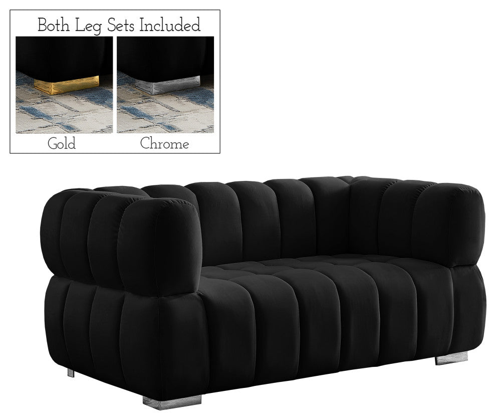 Gwen Velvet Upholstered Chair, Black, Loveseat
