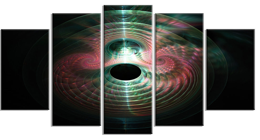 Green Pink Magical Lights, Contemporary Art on Canvas, 60"x32", 5 Panels