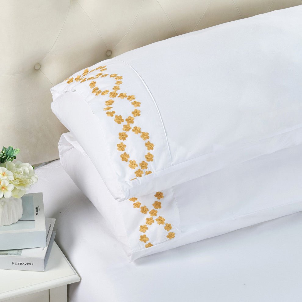 Serenta Puka Lei Embroidered 4 Piece Bed Sheet Set, White, King