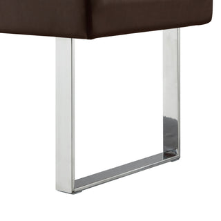 Dolores PU Leather Button Tufted Chrome Steel Square Leg Bench, Brown