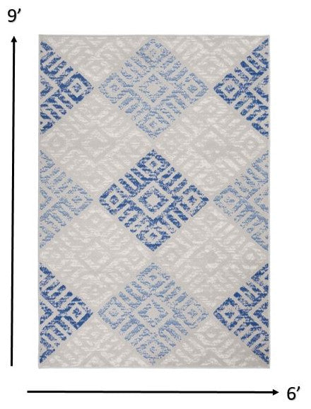 6' X 9' Blue Gray Geometric Dhurrie Area Rug