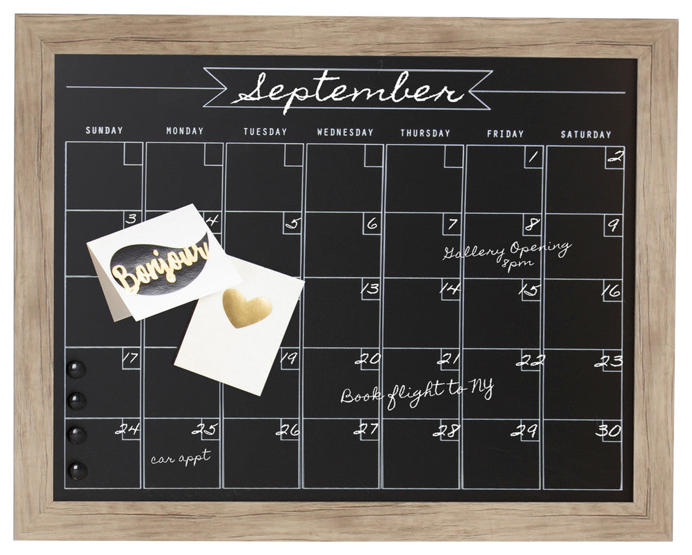 DesignOvation Beatrice Framed Magnetic Chalkboard Monthly Calendar, Rustic Brown