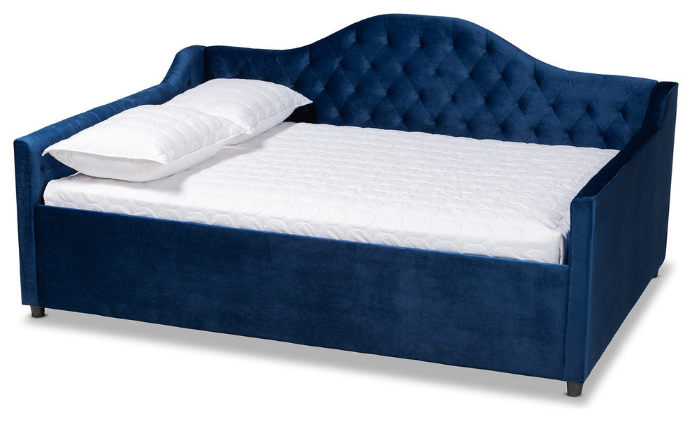 Luanna Royal Blue Velvet Fabric Upholstered and Button Tufted Full Daybed