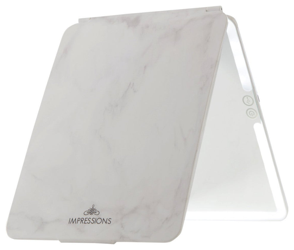 Touch Pad 2.0 Rechargeable LED Makeup Mirror with Flip Cover, White Marble