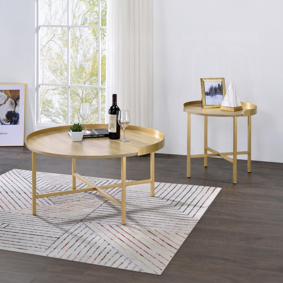 Mithea End Table, Oak Table Top and Gold Finish