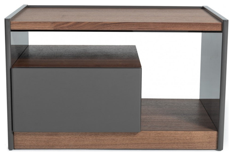 Modern Walnut Nightstand With Drawer Box and Shelf