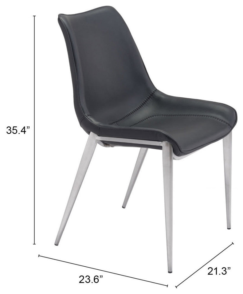 Dining Chair, Set of 2, Faux Vinyl Leather, Steel, Black, Silver, Cafe Bistro