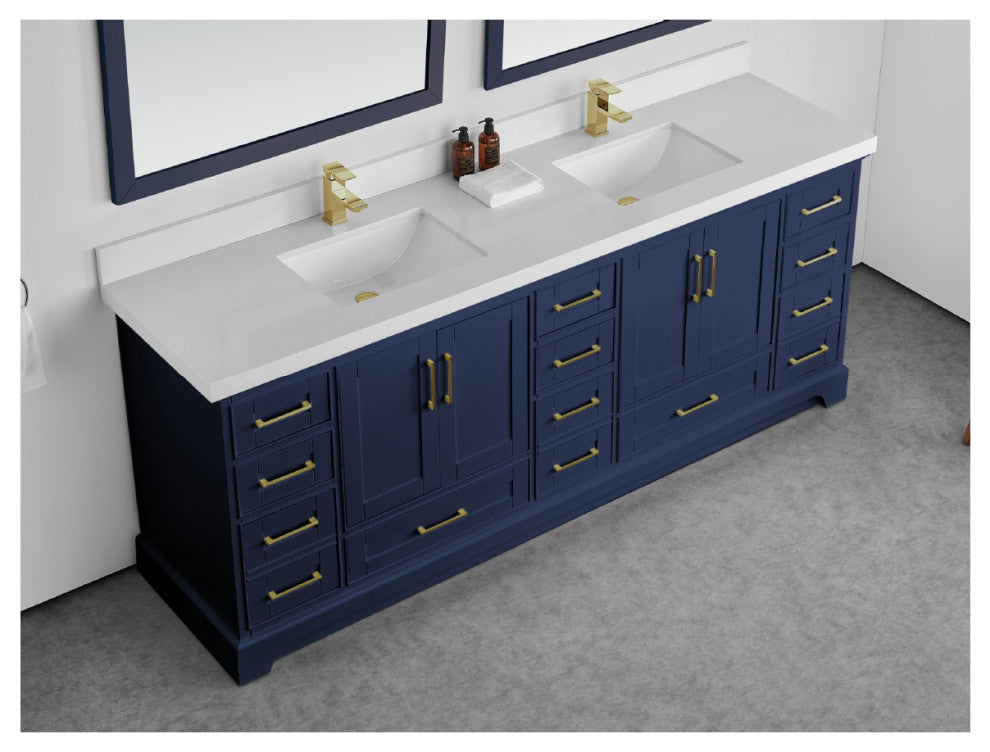 Fenway 84 Double Sink Bath Vanity in Navy Blue 2" Piatra Gray