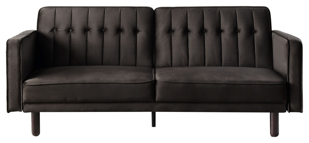 Benzara BM263588 Leather Adjustable Sofa With Button Tufted Tight Back, Brown
