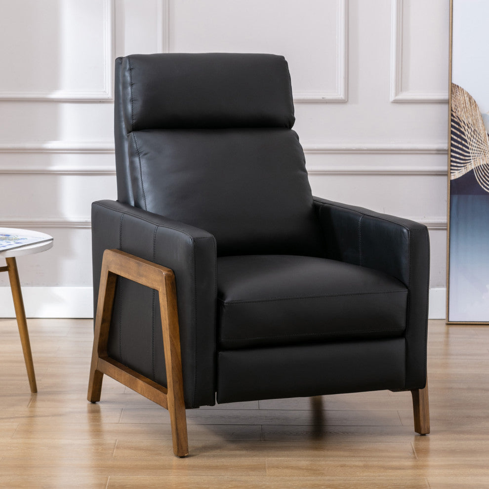 Reed Leather Push Back Recliner, Black