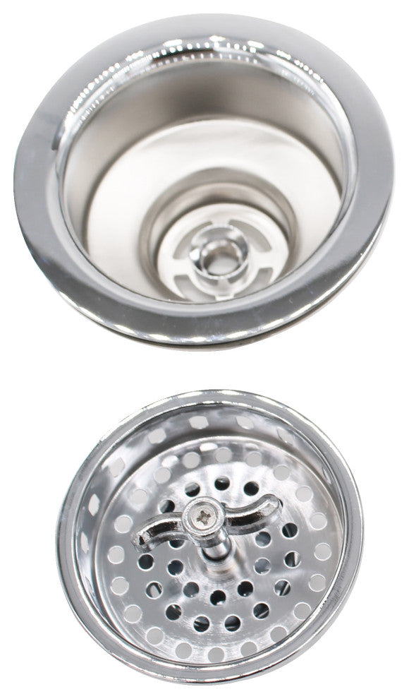 Wing Nut Style Large Kitchen Basket Strainer In Polished Chrome, Polished Chrome