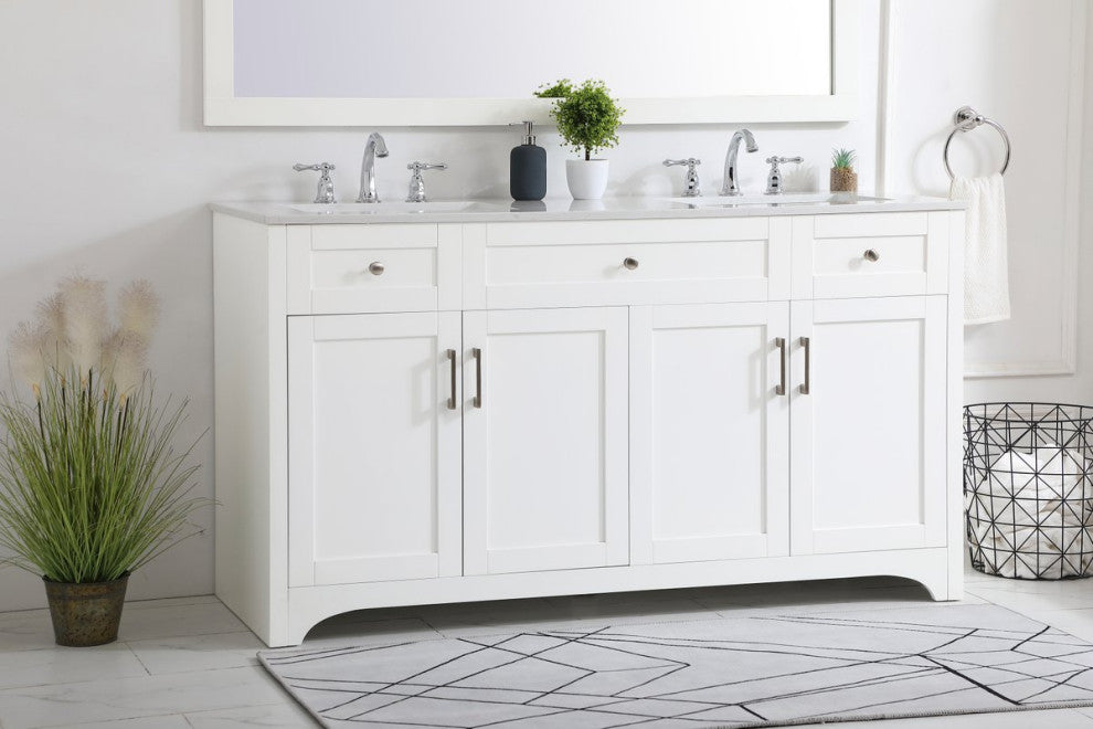 60" Double Bathroom Vanity, White