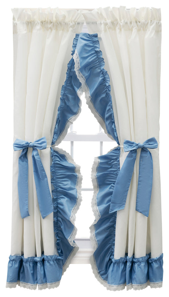 Madelyn Ruffled Victorian Priscilla Pair with Tiebacks, Slate, 100"x63"