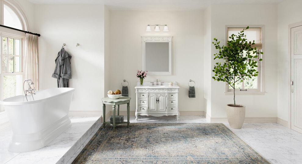 Antique White Traditional Style Single Sink Beckham Bathroom Vanity, White, 42", Single Sink, With Mirror, Freestanding