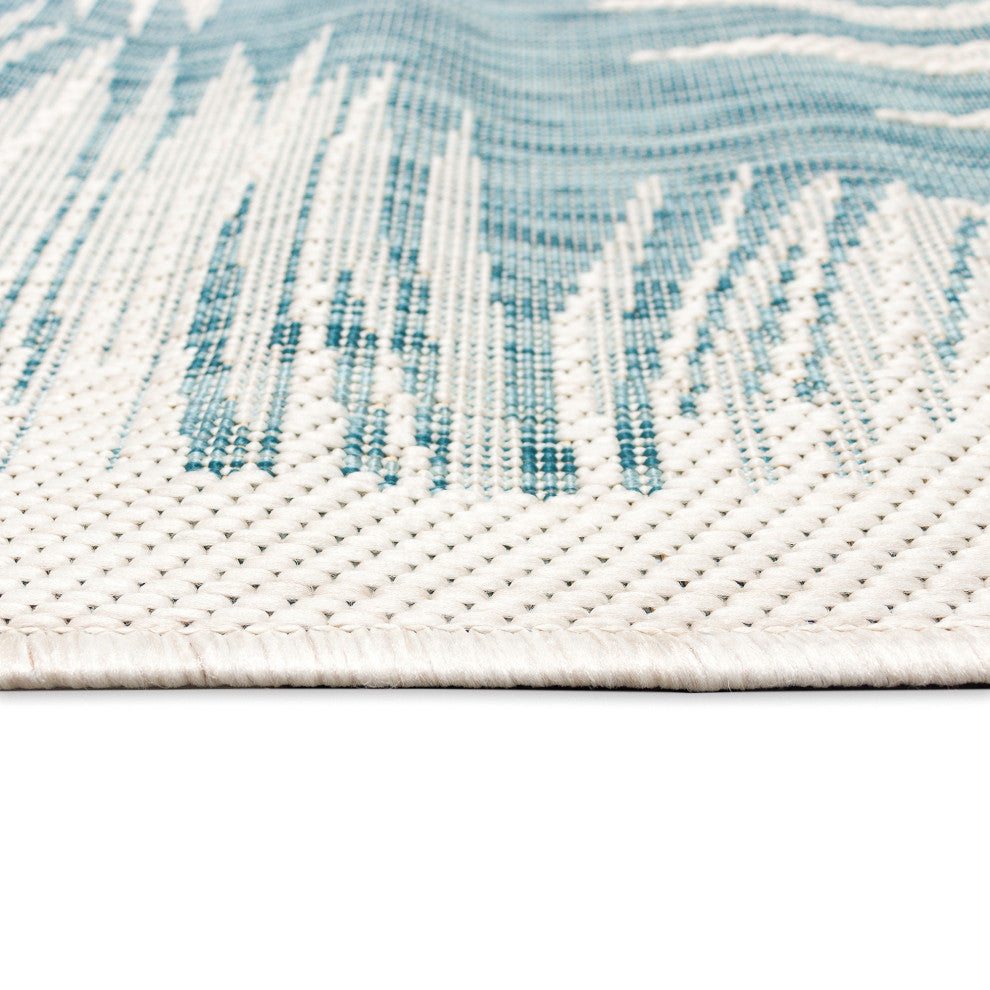 Carmel Fronds Indoor/Outdoor Rug, Aqua, 7'10" Square
