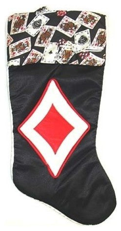 19" Satin Deck of Cards Diamonds Casino Black Christmas Stocking