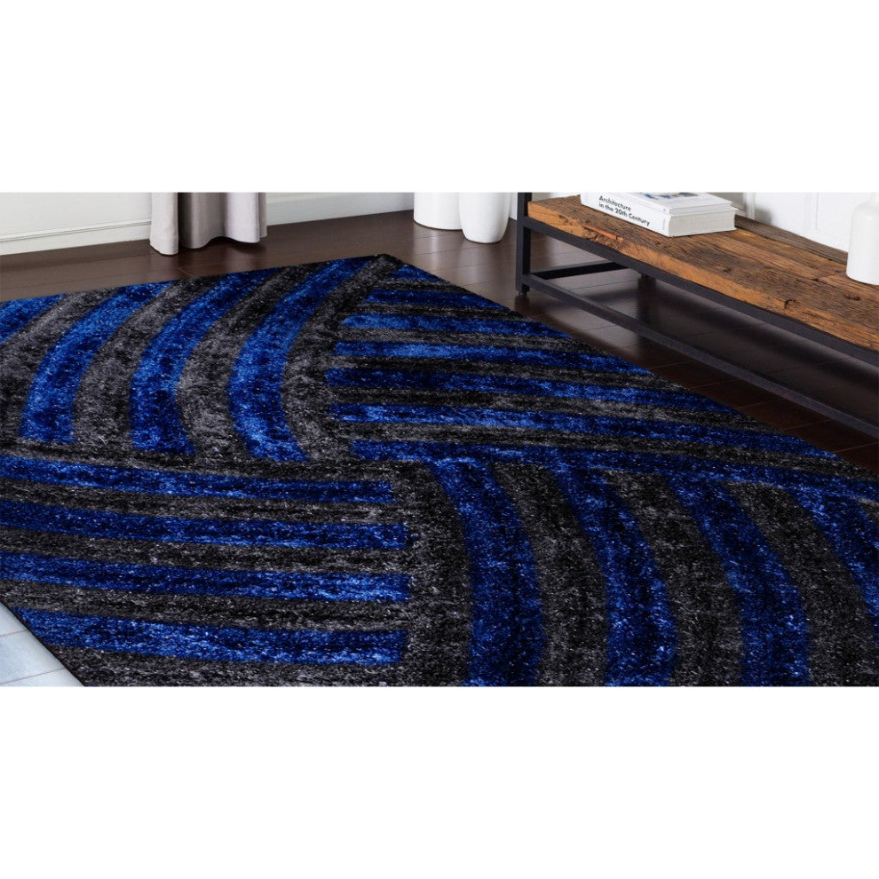 8 x 10 Blue and Gray Geometric Illusion Area Rug