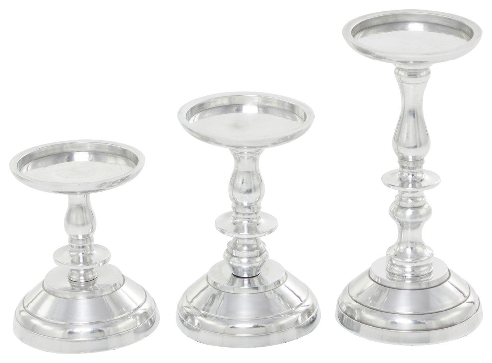 Traditional Silver Aluminum Metal Candle Holder Set 562822