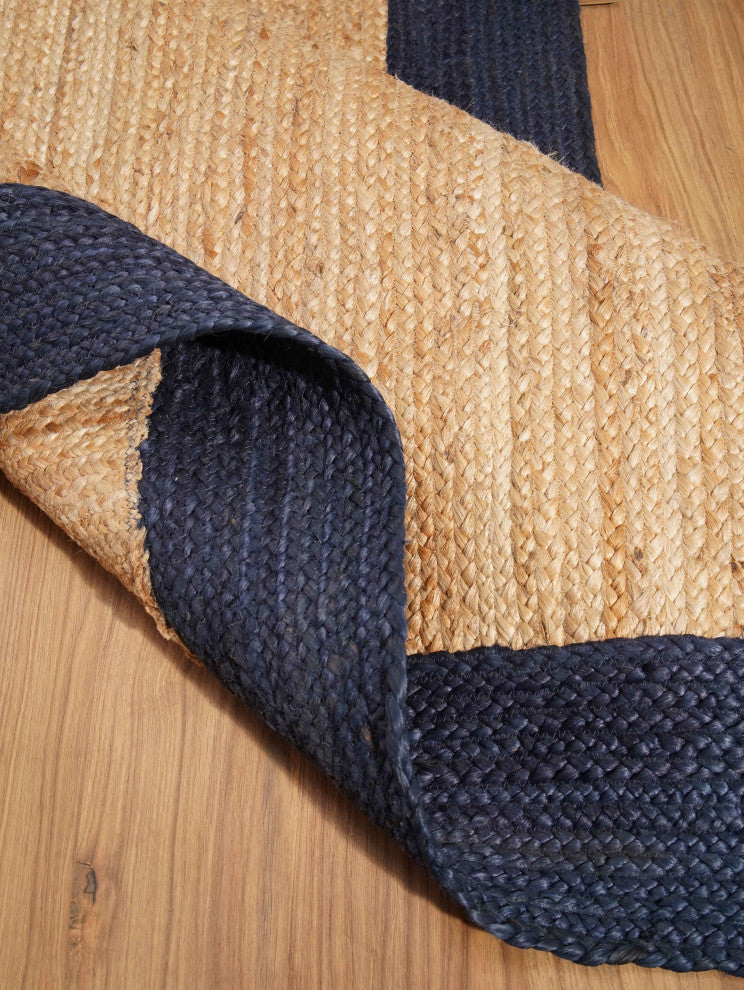 Hand Woven Jute Area Rug Contemporary Beige Blue, [Rectangle] 3'x5'