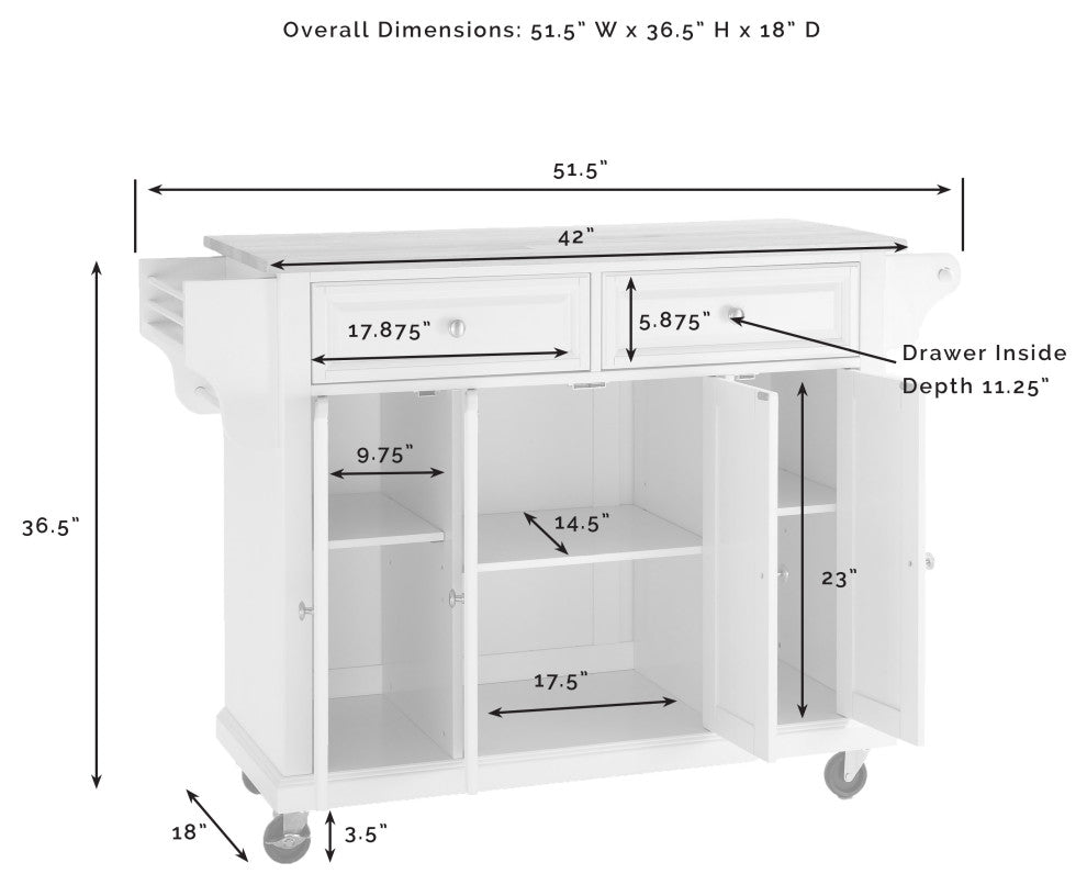 Full Size Granite Top Kitchen Cart, Cherry/White