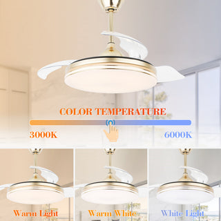 42" Modern Retractable Ceiling Fan with Light Kit and Remote Control 3 Blades, Gold, 42"