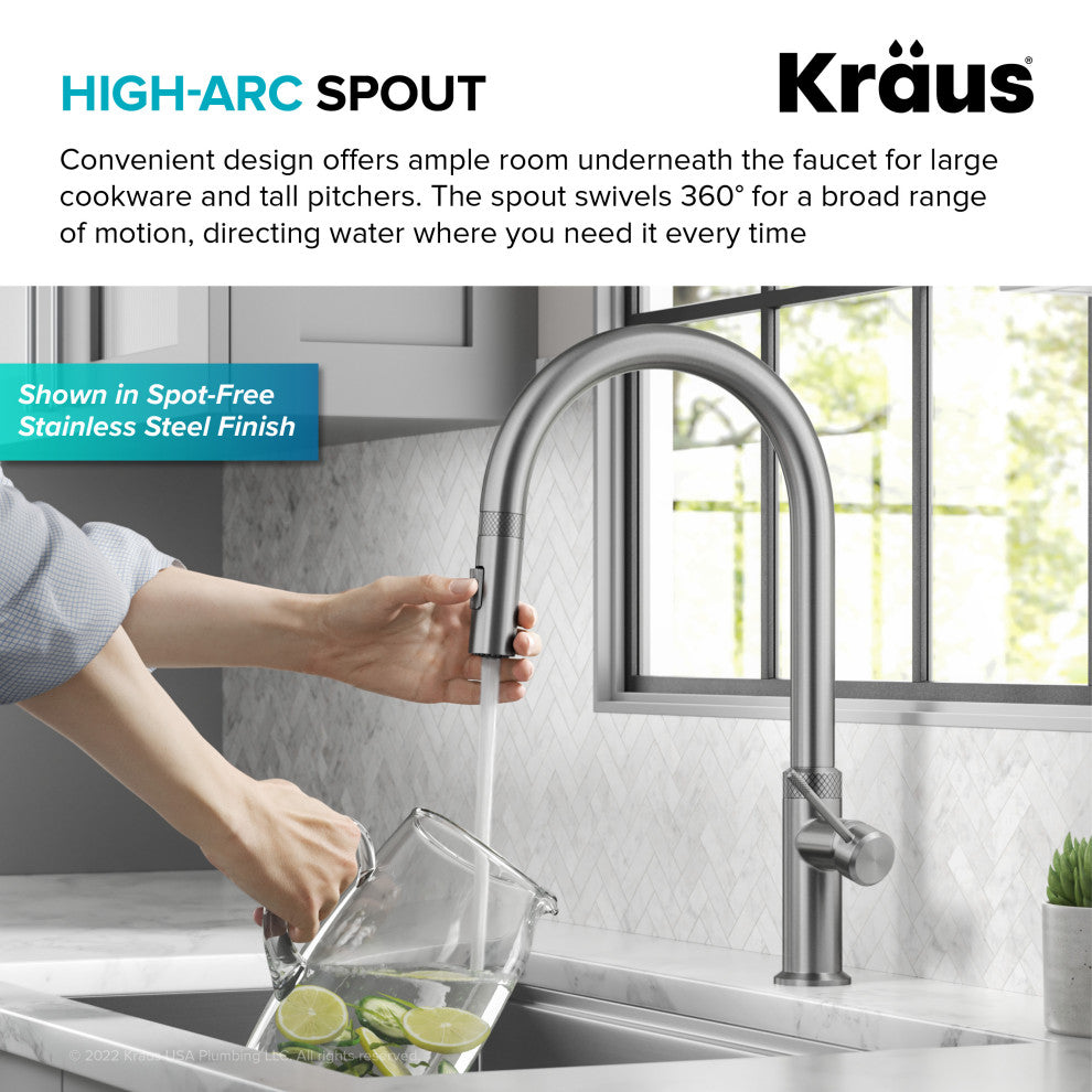 Oletto Pull-Down 1-Hole Kitchen Faucet, Spot Free Stainless Steel
